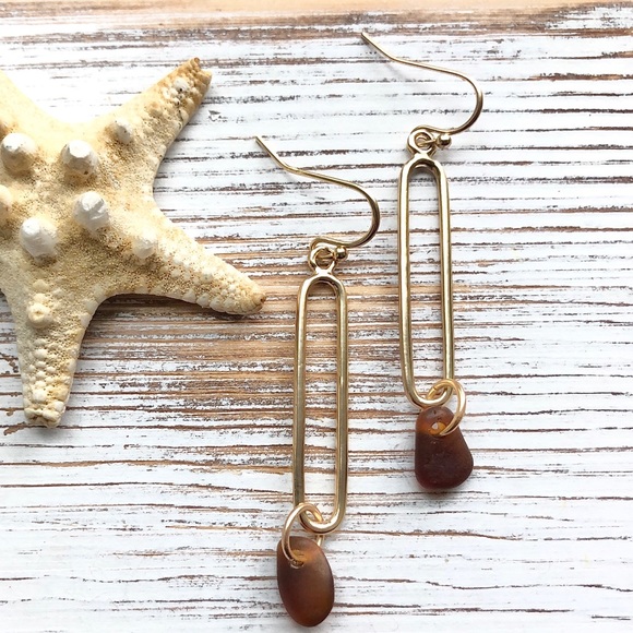 Hand Crafted Jewelry - Sea Glass/ Seaglass Gold Plated Drop Earrings